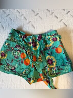 Maeve by Anthropologie Teal Floral & Orange Print Cotton Shorts